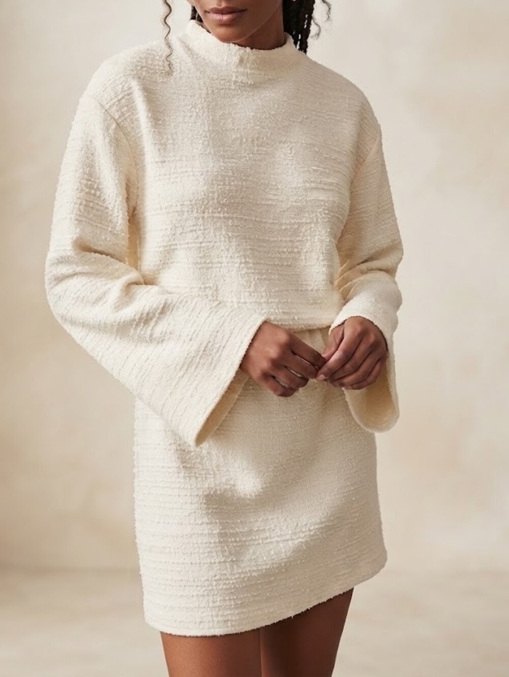 Anthropologie Dolan Cream Textured Mock-Neck Dress Size Medium